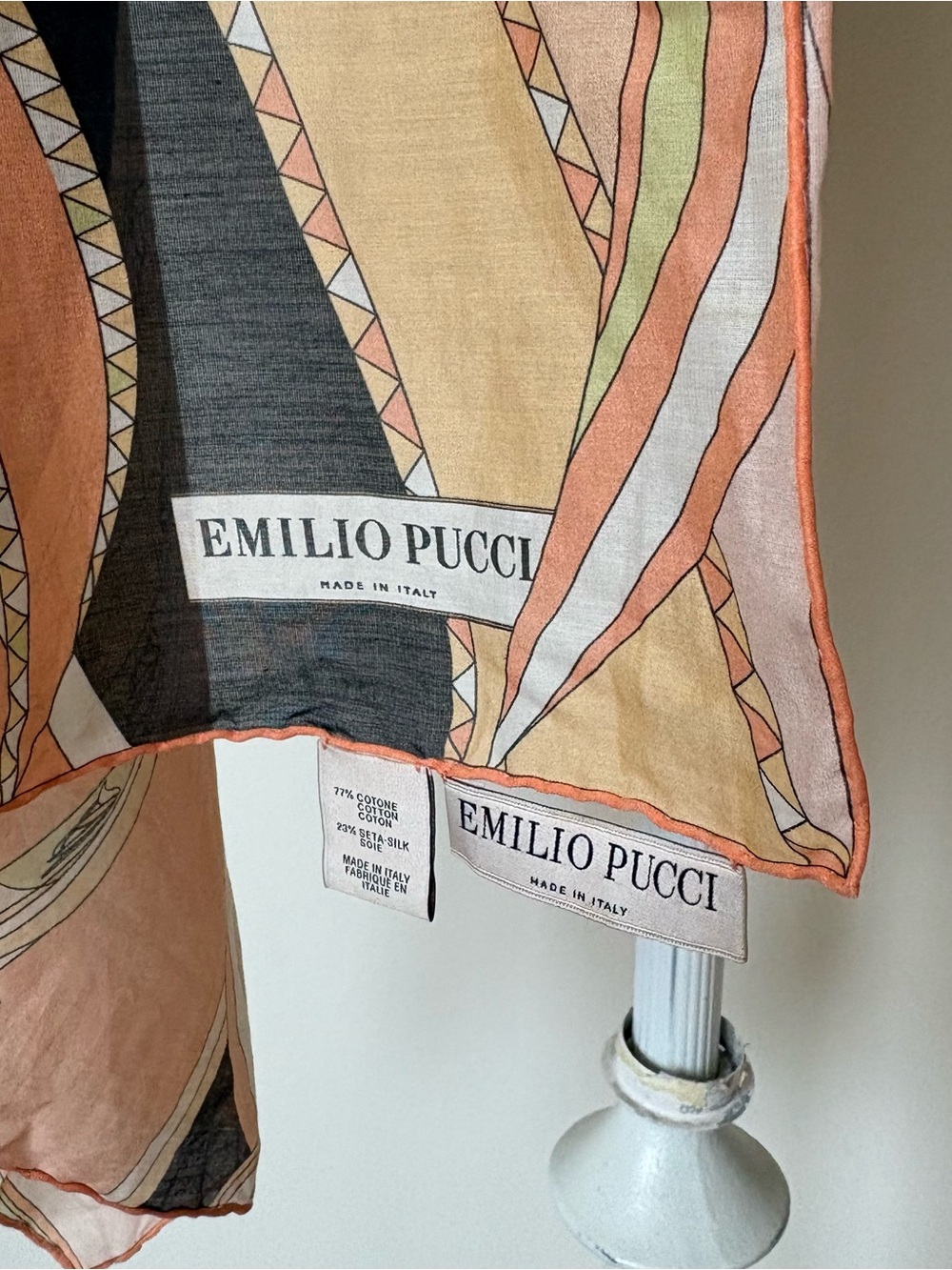 Emilio Pucci Fuilio Orange Multi Psychedelic Abstract Print Cotton Silk Scarf - Picture 7 of 9